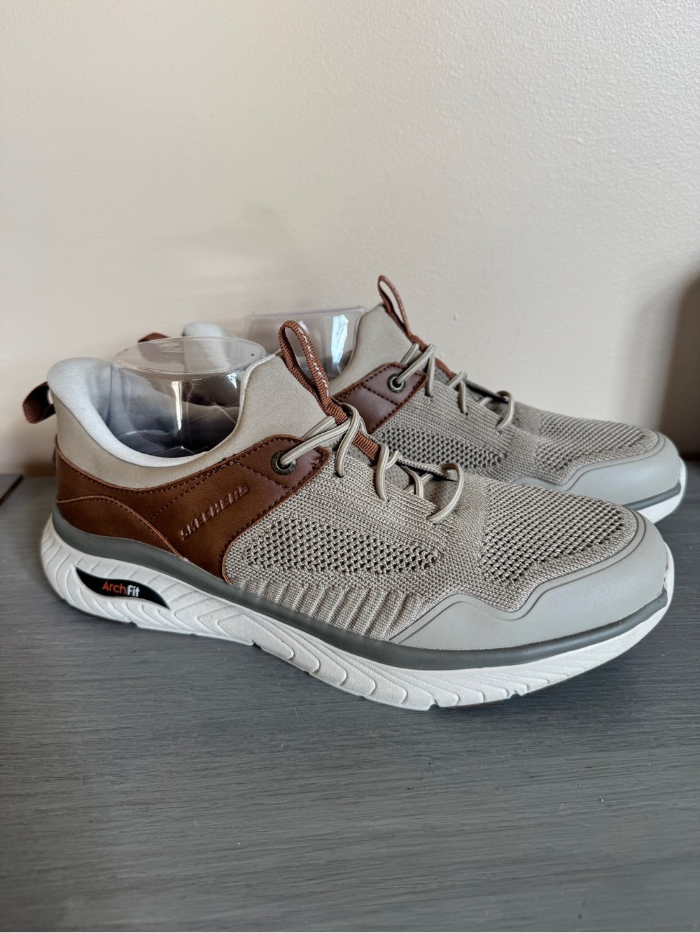 MENS SKECHERS SLIP INS RELAXED FIT ARCH FIT CROSSER EMERIC Brown KNIT Sz 9.5 EUC